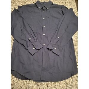 BASIC EDITIONS CLASSIC FIT Mens Long Sleeve Button Down Dress Shirt Navy Size S